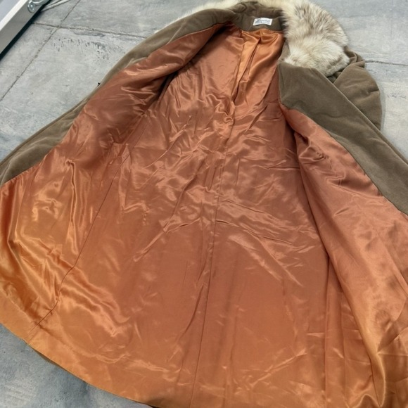 Vintage 60s lorendale by bromleigh union made Tan Longline Coat Faux Fur Collar - Picture 4 of 9